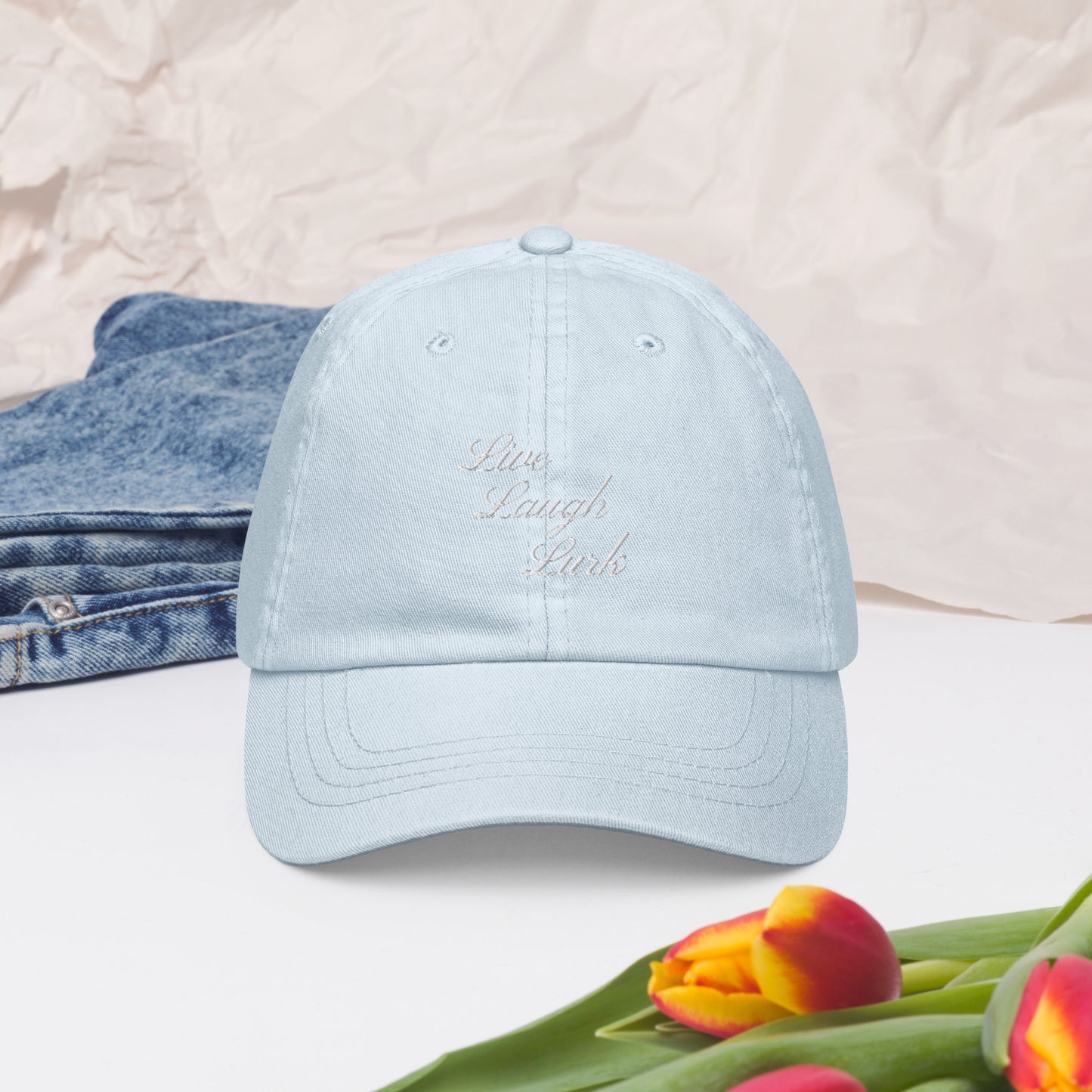 Live Laugh Lurk Script Pastel baseball hat