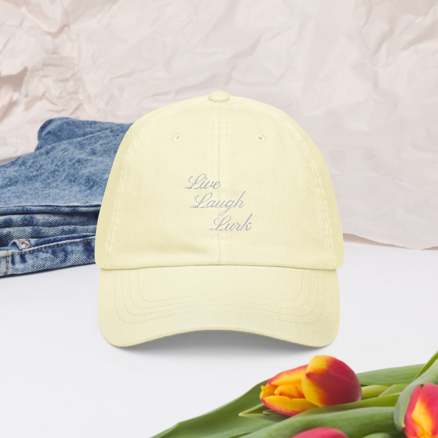 Live Laugh Lurk Script Pastel baseball hat