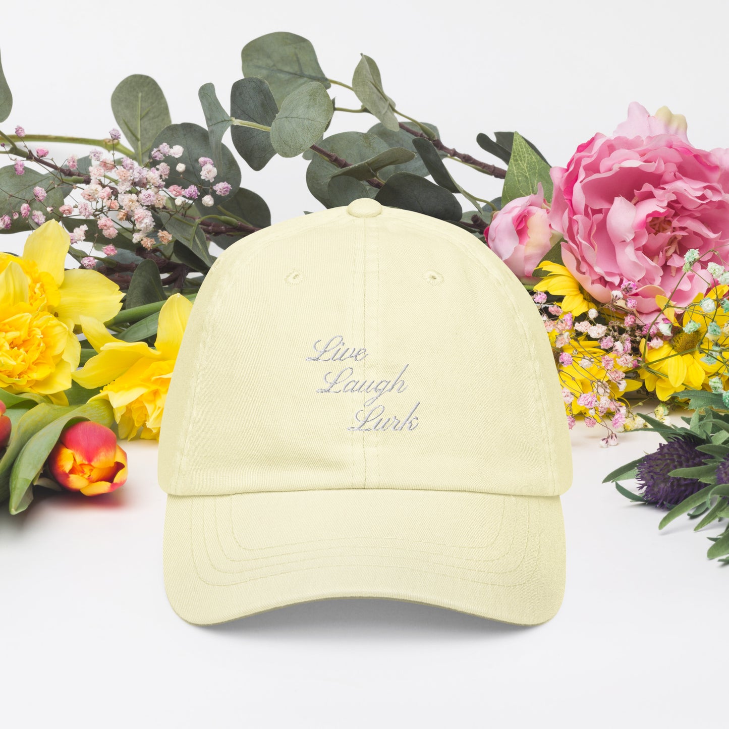 Live Laugh Lurk Script Pastel baseball hat