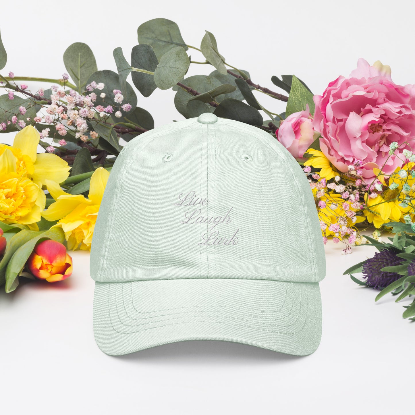 Live Laugh Lurk Script Pastel baseball hat