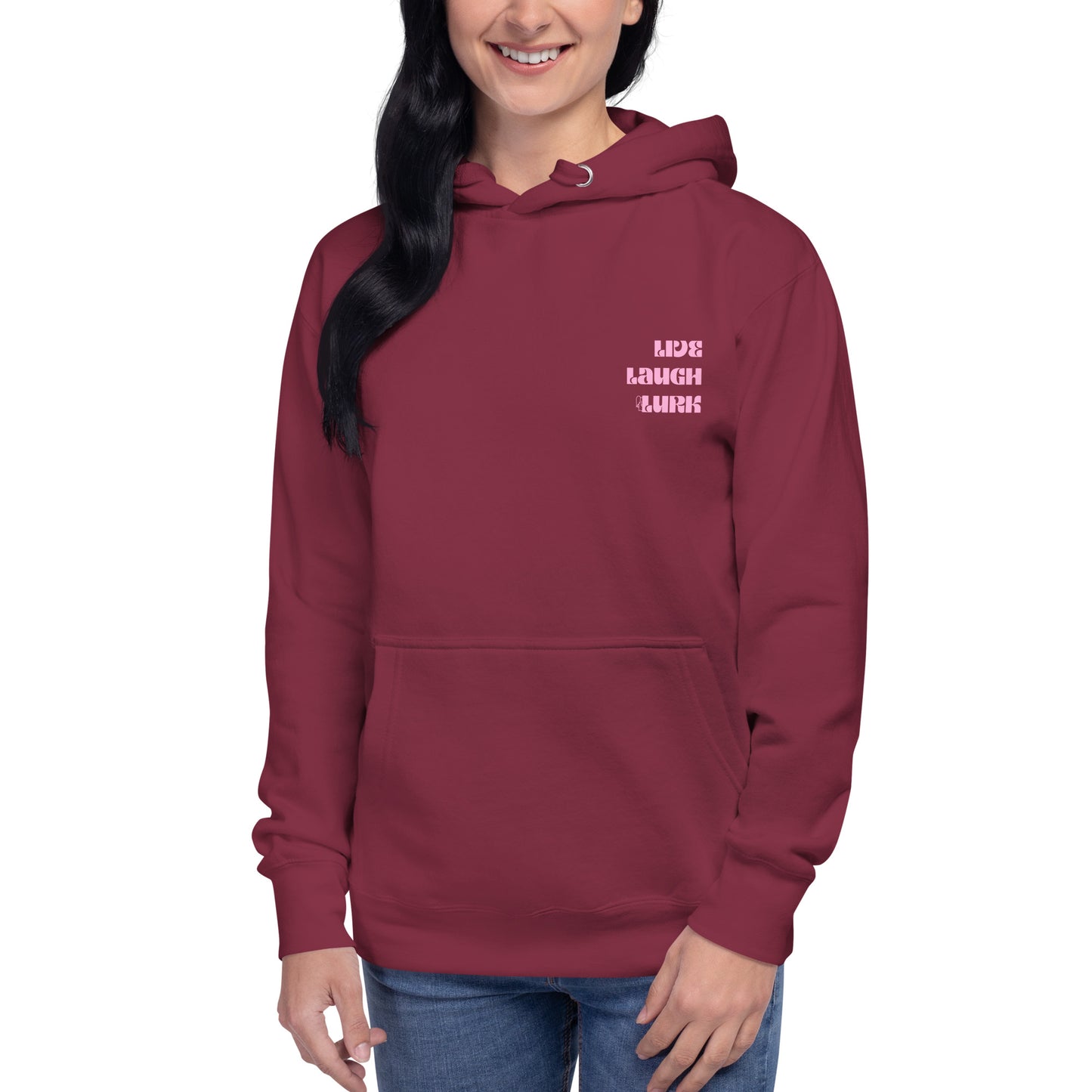 Live Laugh Lurk Hoodie (front/back) Pink