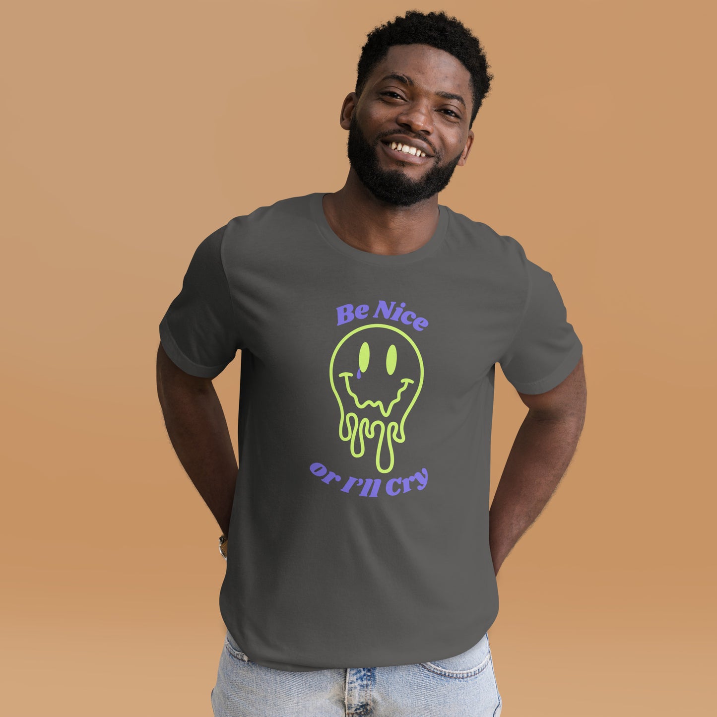 Be Nice or I'll Cry Unisex t-shirt Purple/Green Print