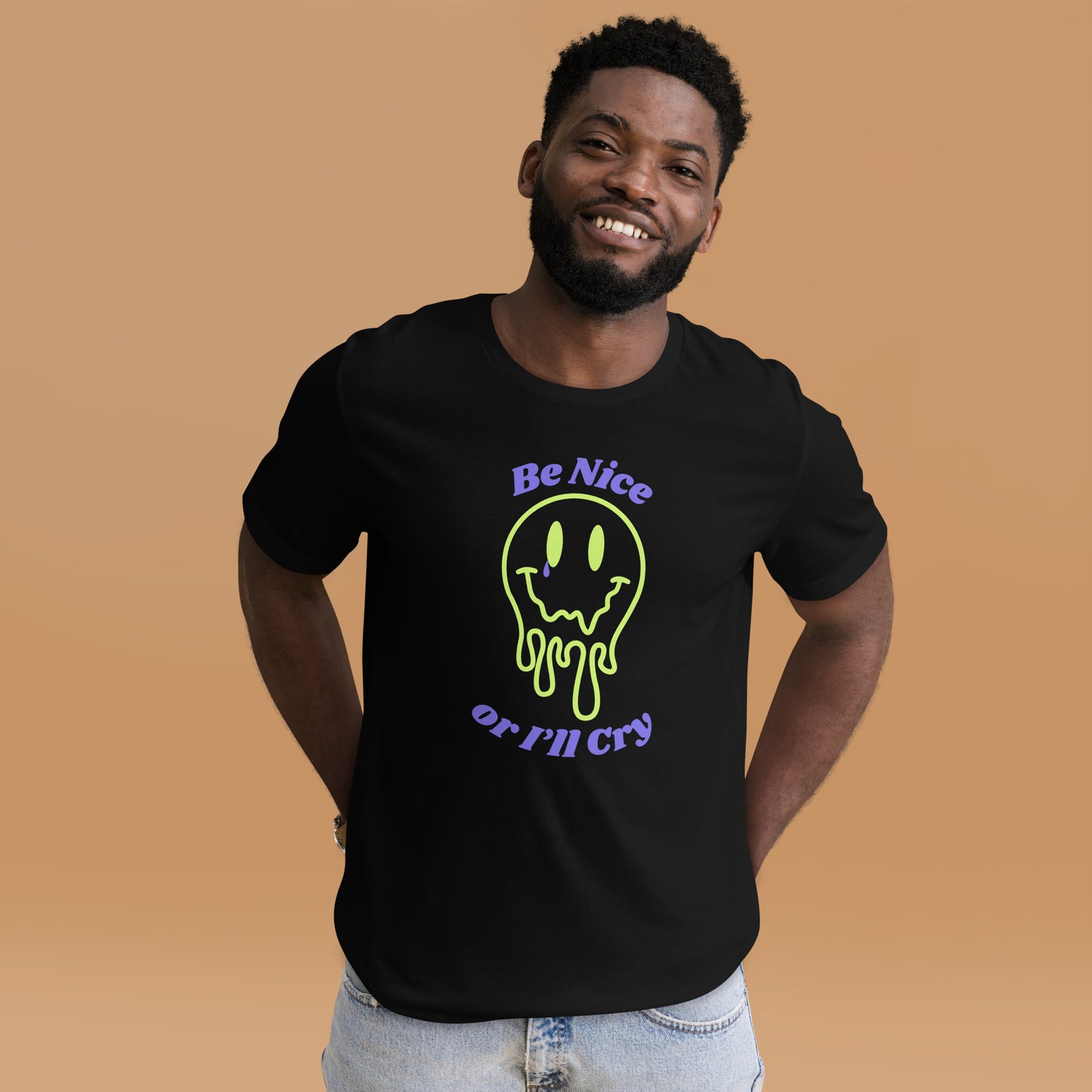 Be Nice or I'll Cry Unisex t-shirt Purple/Green Print