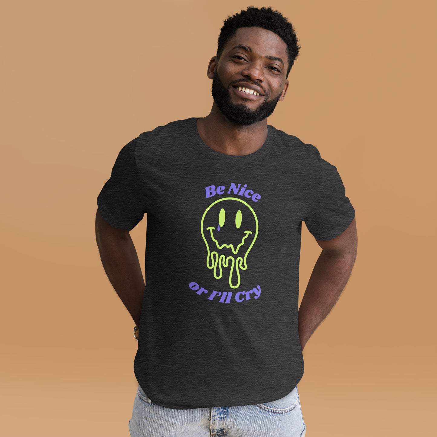 Be Nice or I'll Cry Unisex t-shirt Purple/Green Print