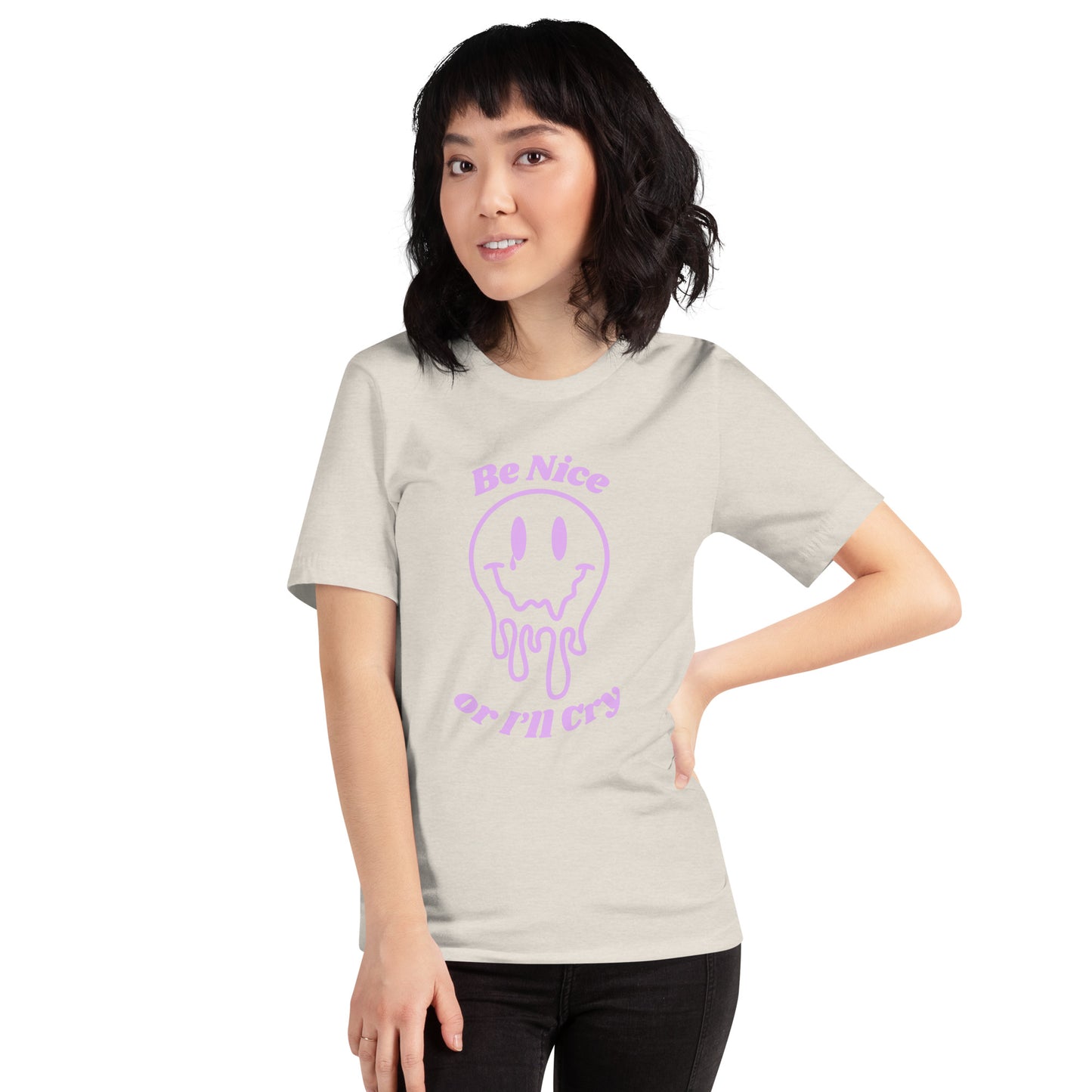 Be Nice or I'll Cry Purple ink Unisex t-shirt