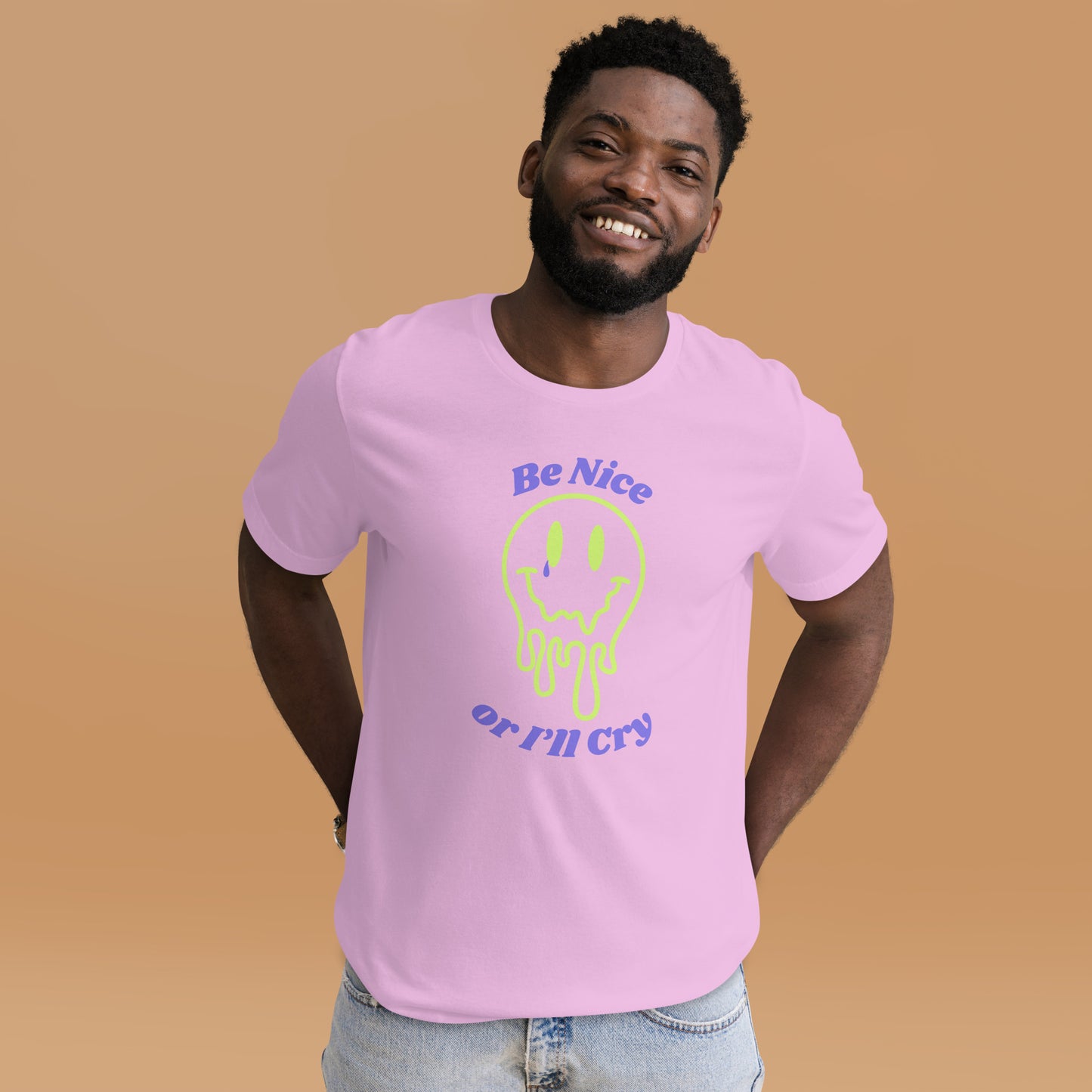 Be Nice or I'll Cry Unisex t-shirt Purple/Green Print