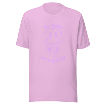 Be Nice or I'll Cry Unisex t-shirt Purple Print